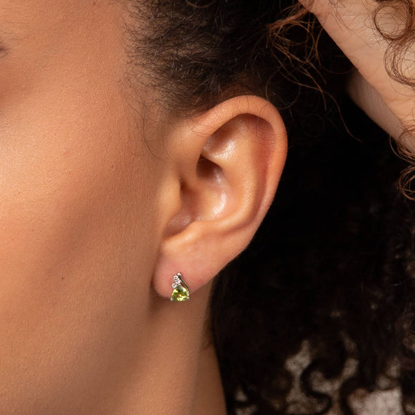 Peridot & White Topaz Earrings in 9ct White Gold