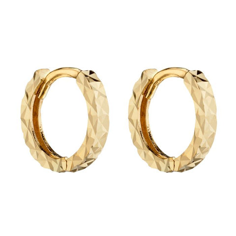 9ct Yellow Gold Diamond Cut Hoop Earrings