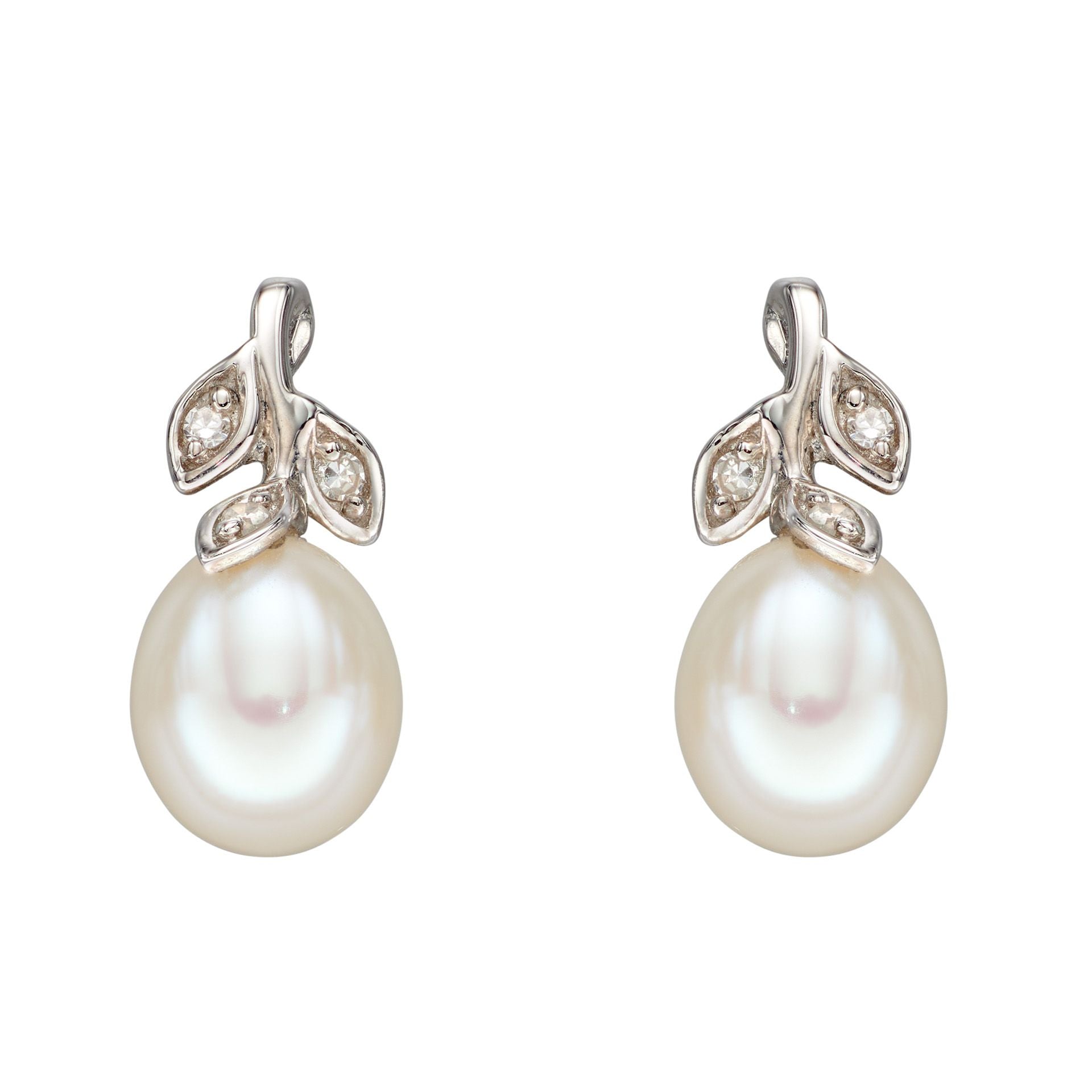 Pearl and Diamond Vine Earrings in 9ct White Gold