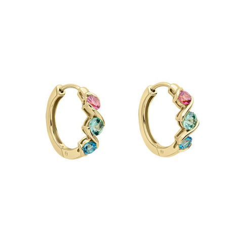 Blue Topaz, Tourmaline & Sapphire Amalfi Three Colour Twist Hoop Earrings in 9ct Gold