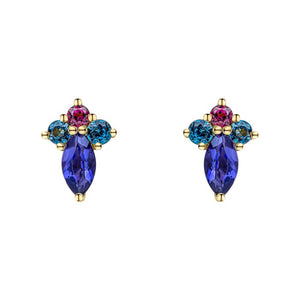 Blue Topaz, Iolite & Rhodolite Earrings in 9ct Gold