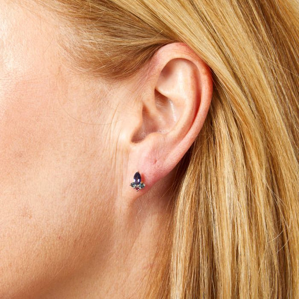Blue Topaz, Iolite & Rhodolite Earrings in 9ct Gold