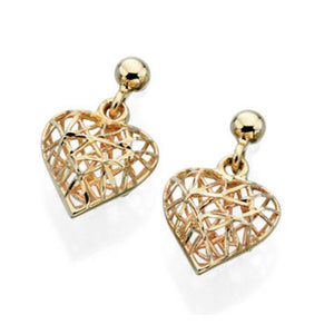 9ct Yellow Gold Caged Heart Earrings