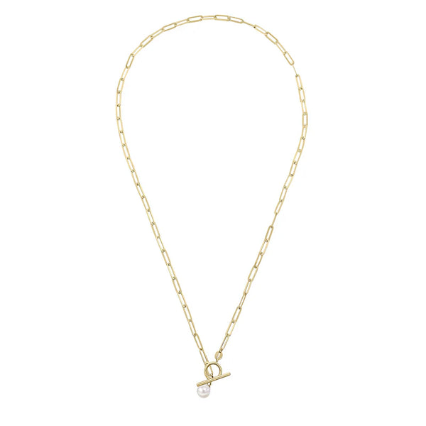 9ct Gold T-Bar Neckchain with Freshwater Pearl