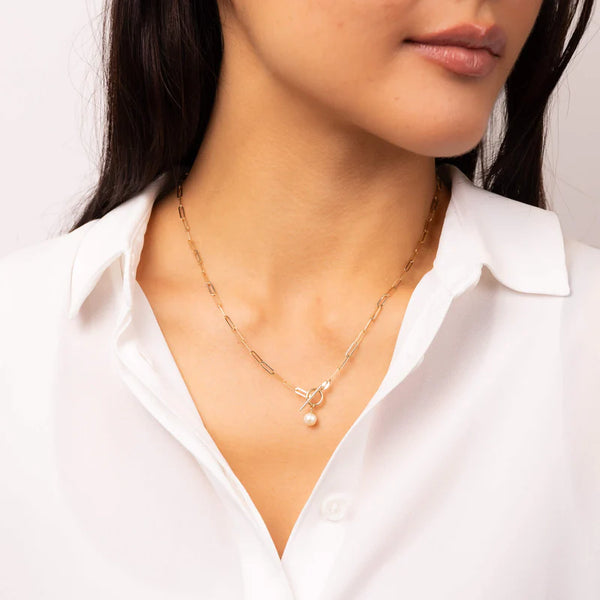 9ct Gold T-Bar Neckchain with Freshwater Pearl