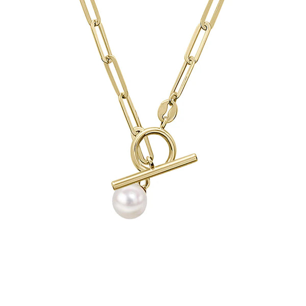 9ct Gold T-Bar Neckchain with Freshwater Pearl