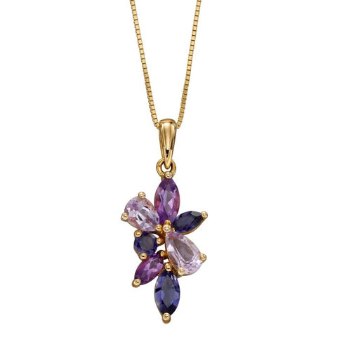 Amethyst & Iolite Marquise Cluster Pendant in 9ct Gold