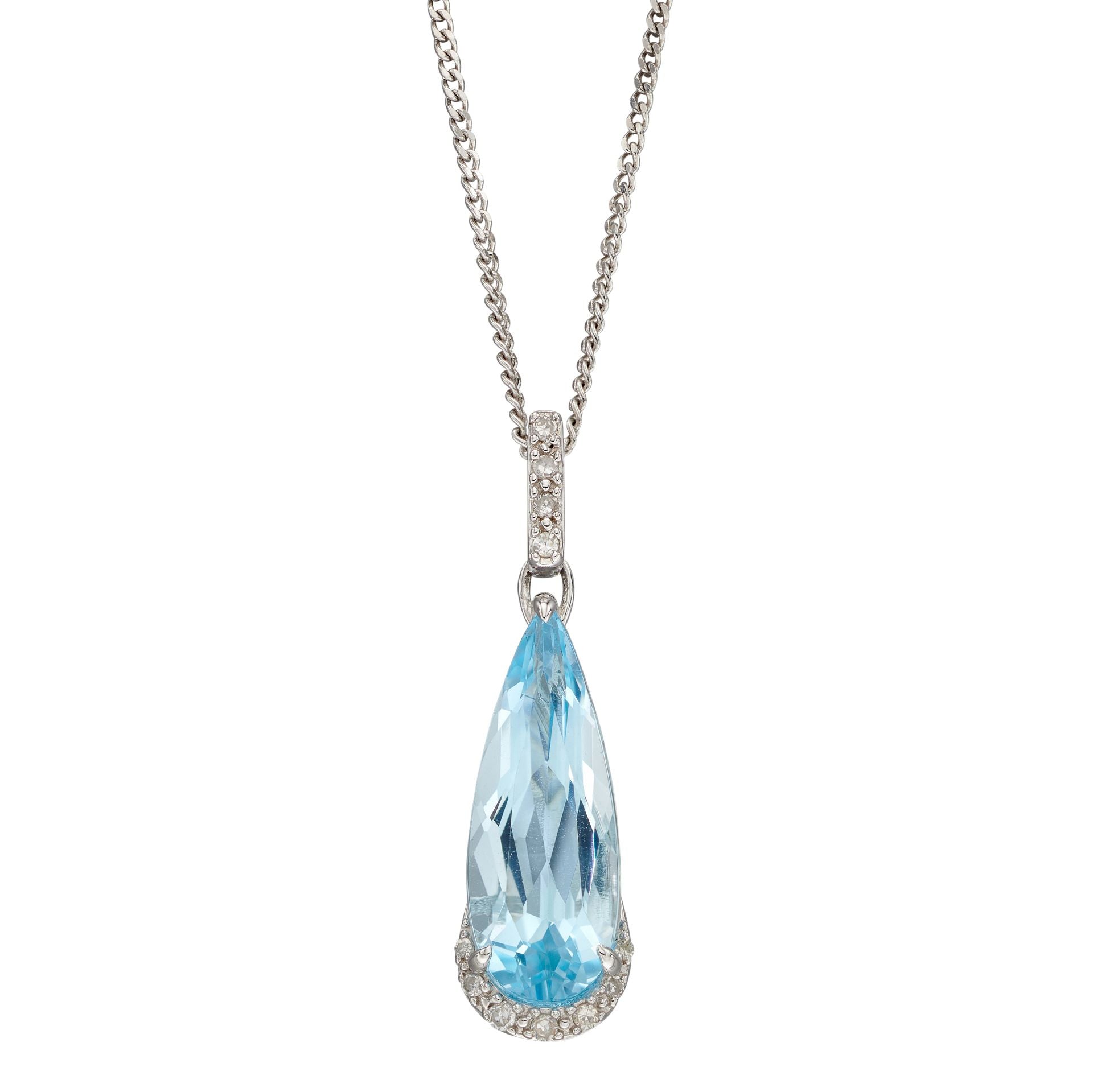 Blue Topaz & Diamond Pendant & Chain in 9ct White Gold