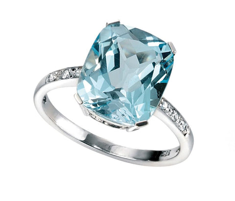 Blue Topaz & Diamond Ring in 9ct White Gold
