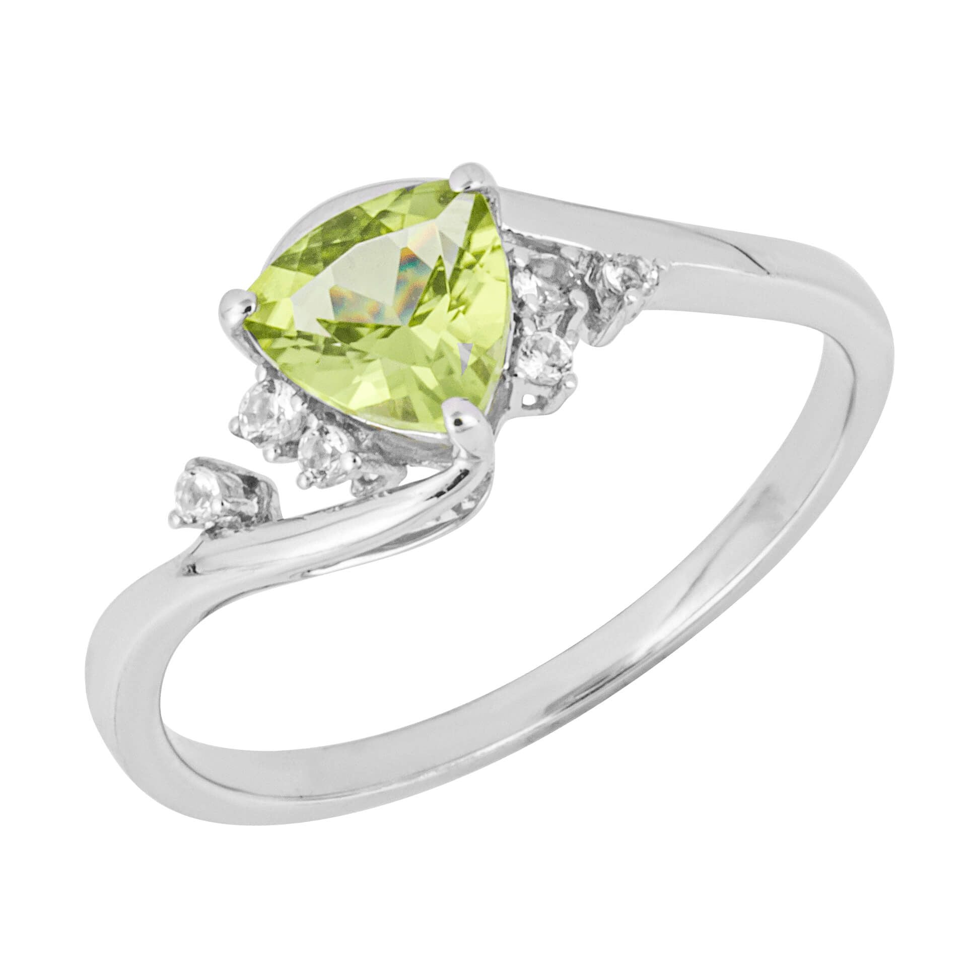 Peridot & White Topaz Trillion Semi-Precious Ring in 9ct Gold