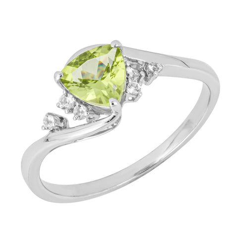Peridot & White Topaz Trillion Semi-Precious Ring in 9ct Gold