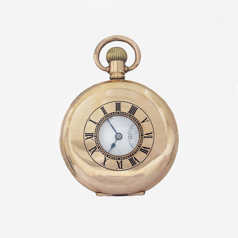 J W Benson Half Hunter Gold Plated Pocket Watch - Secondhand