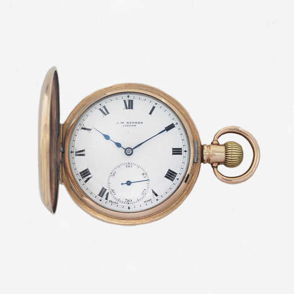 J W Benson Half Hunter Gold Plated Pocket Watch - Secondhand