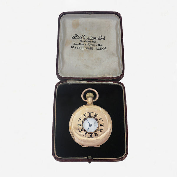 J W Benson Half Hunter Gold Plated Pocket Watch - Secondhand