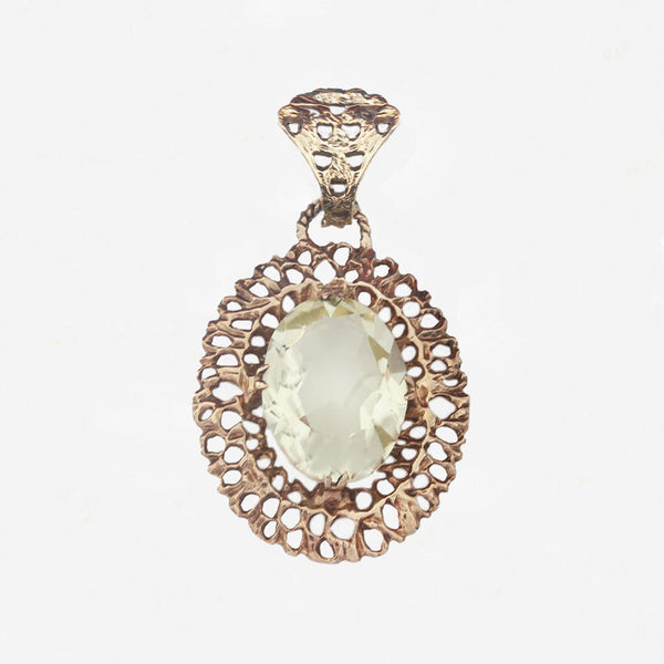 Lemon Quartz 9ct Gold Openwork 1970's Pendant - Secondhand