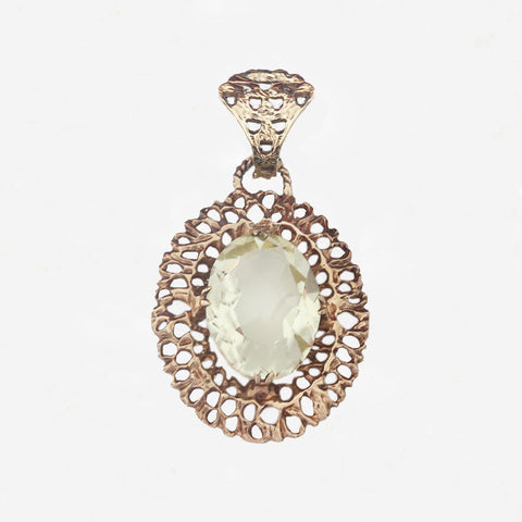 Lemon Quartz 9ct Gold Openwork 1970's Pendant - Secondhand