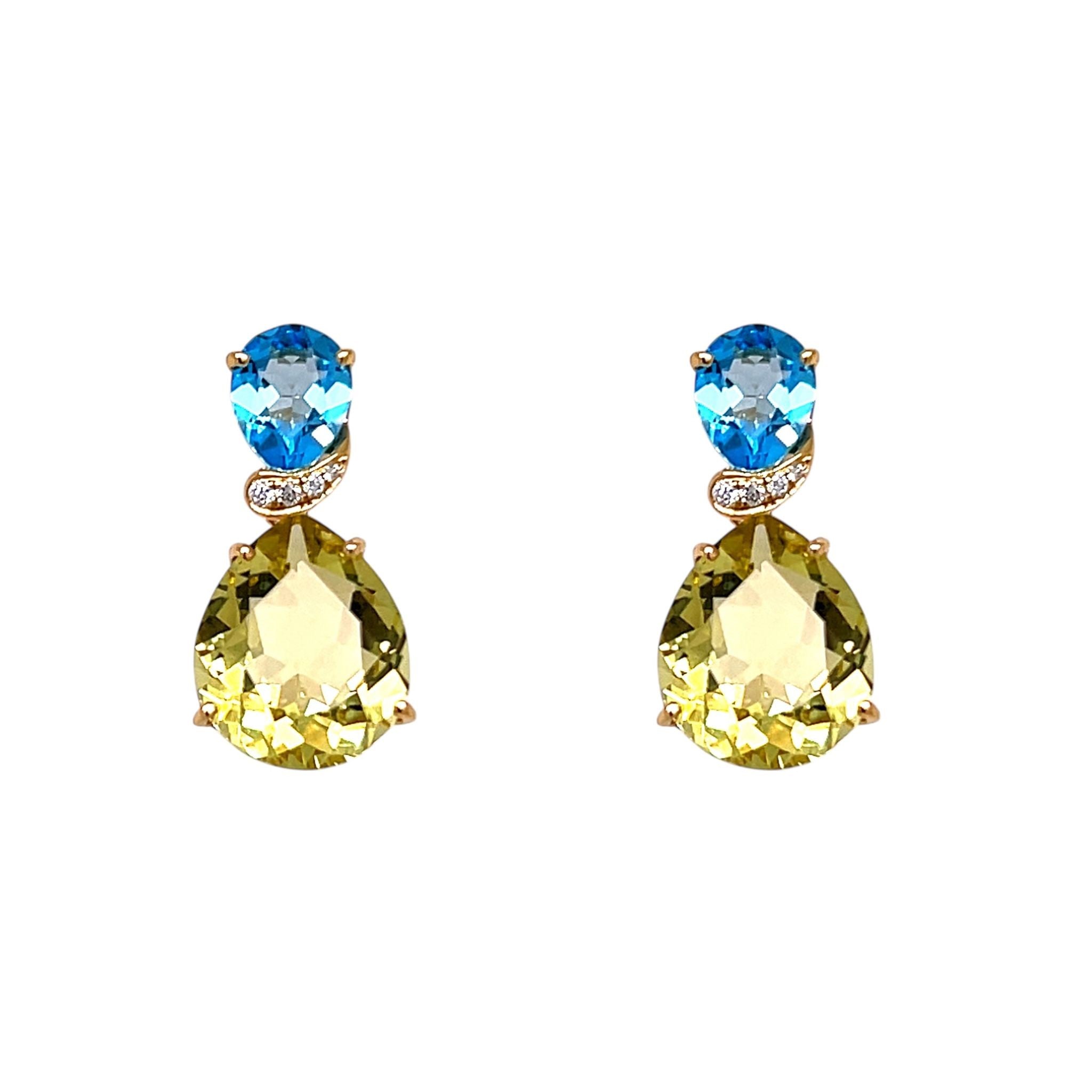 Lemon Quartz, Topaz & Diamond Earrings in 18ct Gold