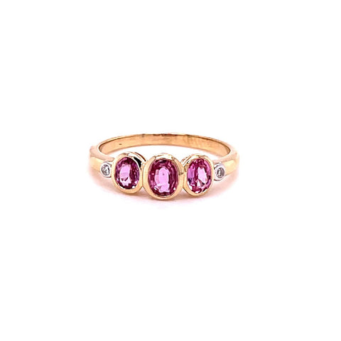 Pink Sapphire & Diamond Ring in 9ct Gold