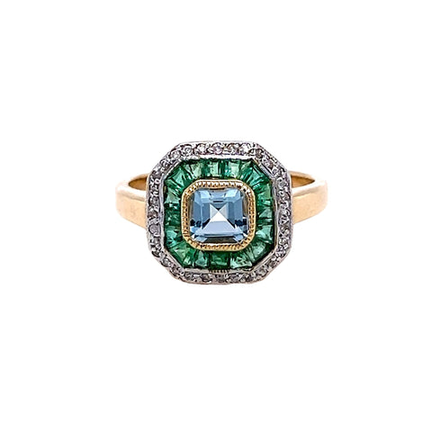 Topaz, Emerald & Diamond Ring in 9ct Gold