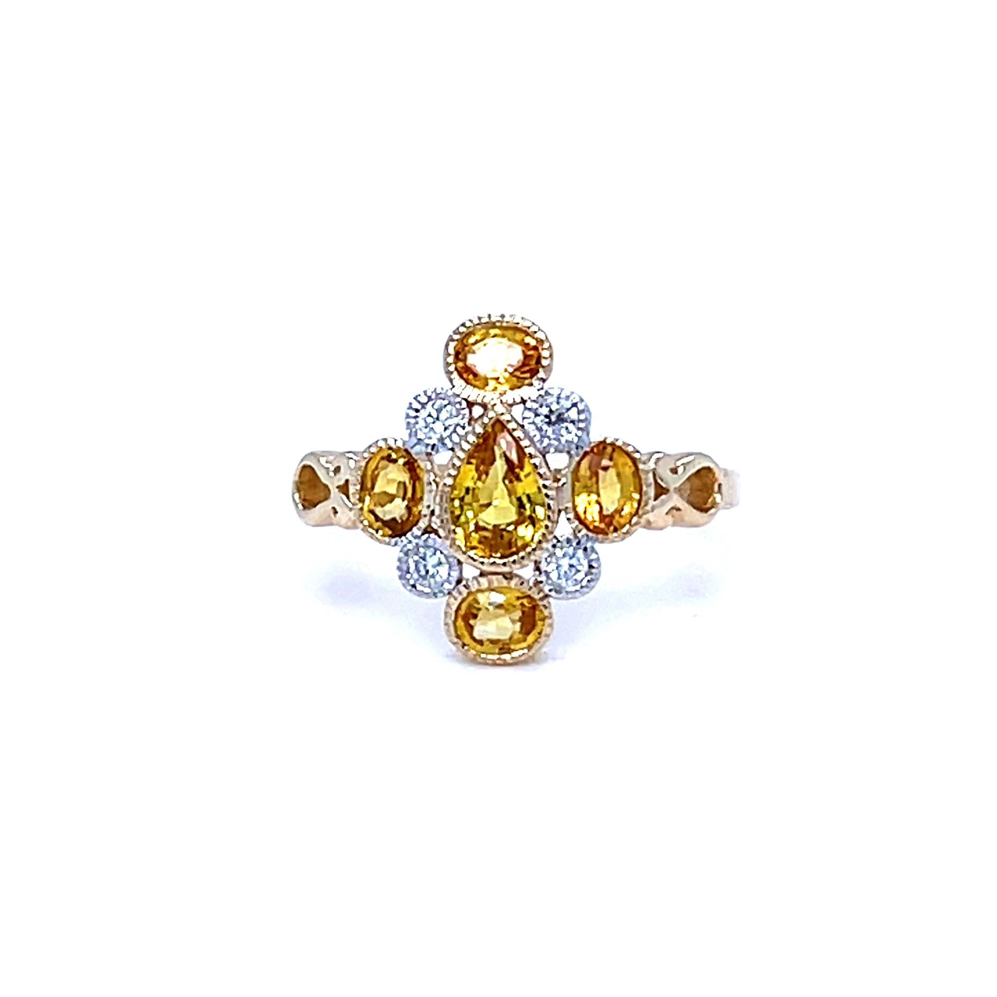 Yellow Sapphire & Diamond Cluster Ring in 9ct Gold