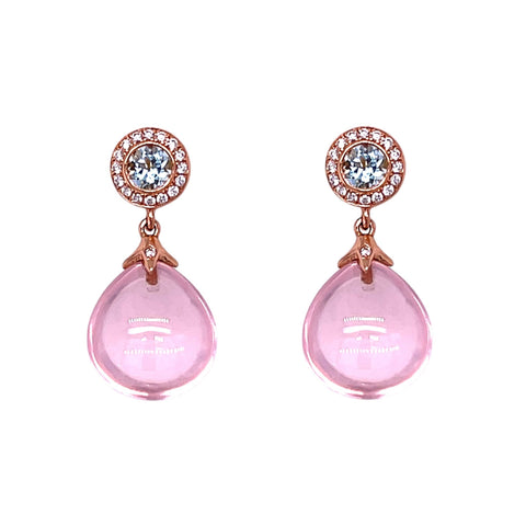 Rose Quartz, Aquamarine & Diamond Earrings in 18ct Rose Gold