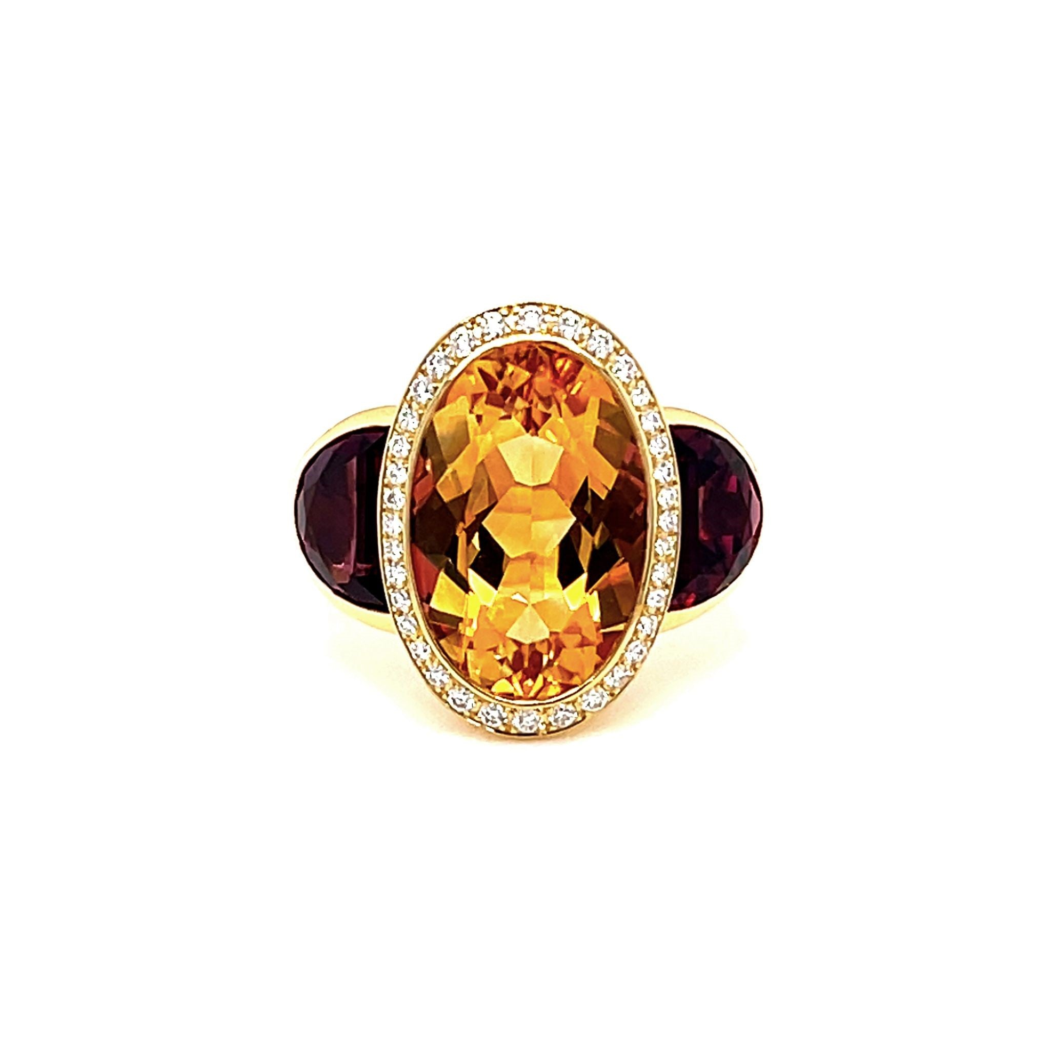 Citrine, Diamond & Garnet Ring in 18ct Gold