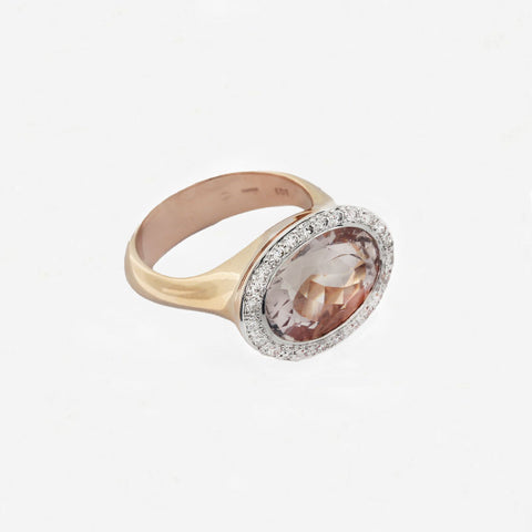 Morganite and Diamond Cluster Ring in 18ct Rose and White Gold - Secondhand