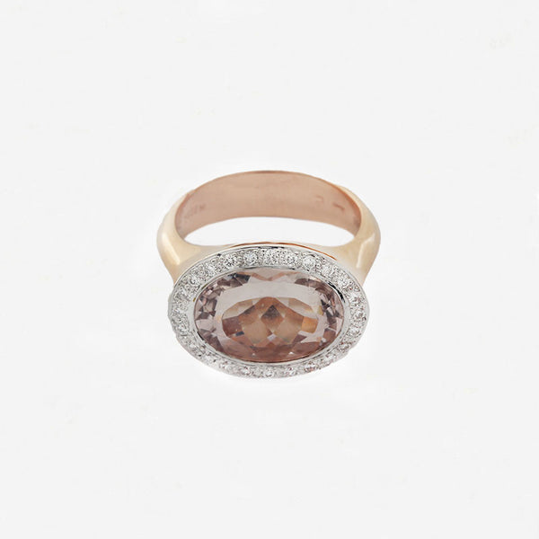 Morganite and Diamond Cluster Ring in 18ct Rose and White Gold - Secondhand