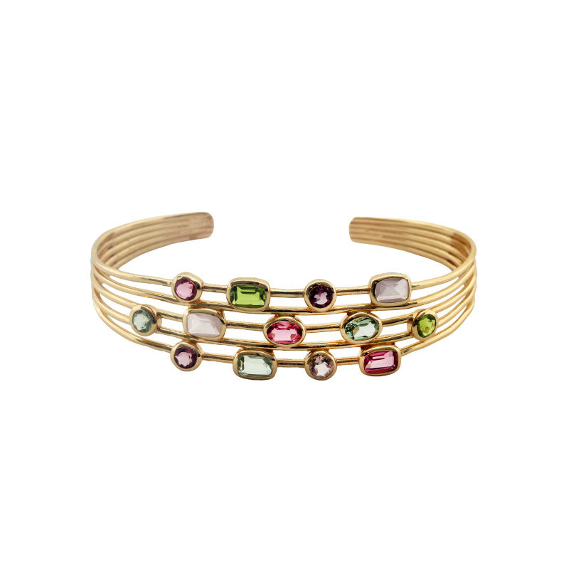 Multi stone 5 Row Gold plated Modern Bangle