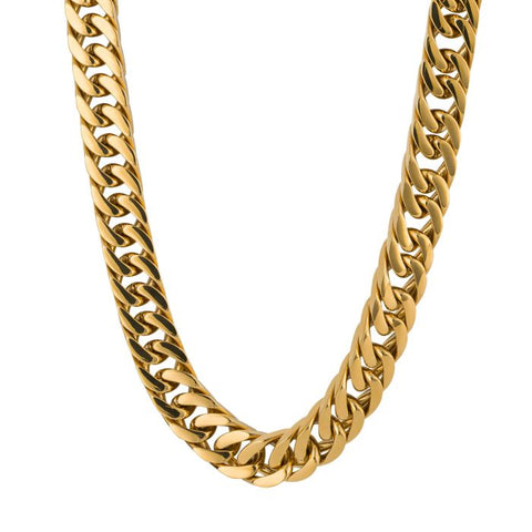Stainless Steel Gold Plated Heavyweight Curb Chain Necklace by Fred Bennett