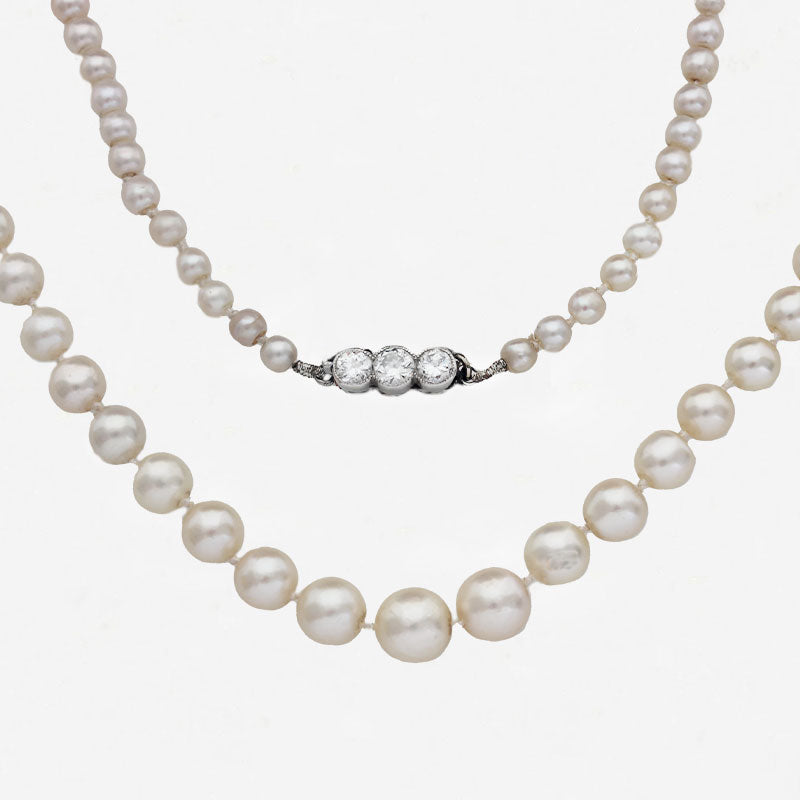 Natural Pearls Certificated Single Row with Diamond Clasp - Secondhand