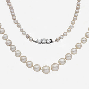 Natural Pearls Certificated Single Row with Diamond Clasp - Secondhand