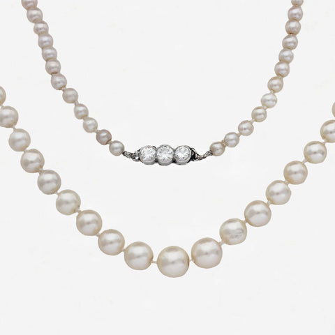 Natural Pearls Certificated Single Row with Diamond Clasp - Secondhand