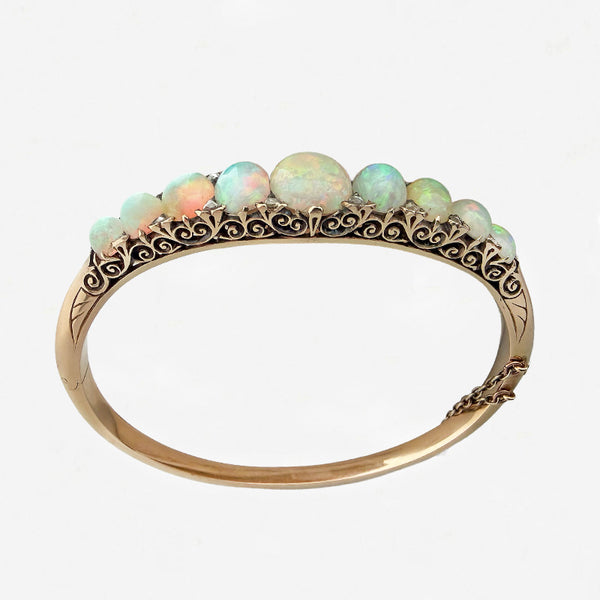 Opal and Diamond Gold Bangle - Secondhand