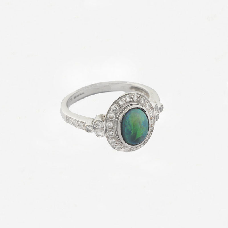 Opal and Diamond Cluster Ring in 18ct White Gold- Secondhand