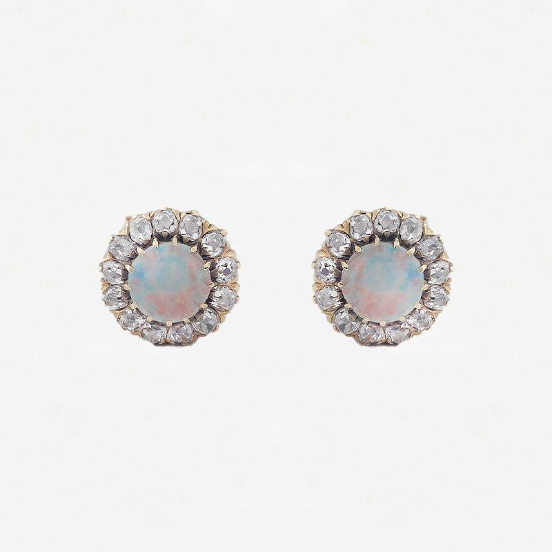 Opal and Diamond Cluster Earrings in 9ct Gold - Secondhand