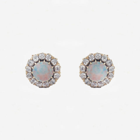 Opal and Diamond Cluster Earrings in 9ct Gold - Secondhand
