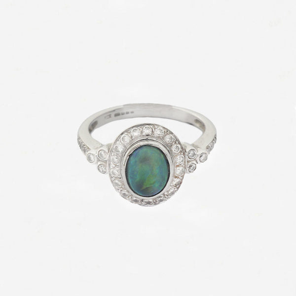 Opal and Diamond Cluster Ring in 18ct White Gold- Secondhand