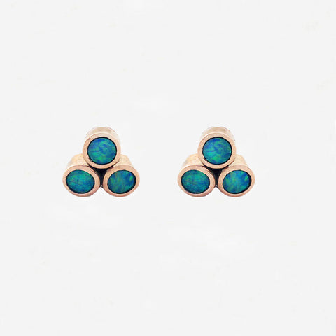 Black Opal Trefoil Earrings in 9ct Rose Gold- Secondhand