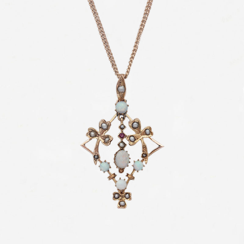 opal pearl ruby Edwardian pendant