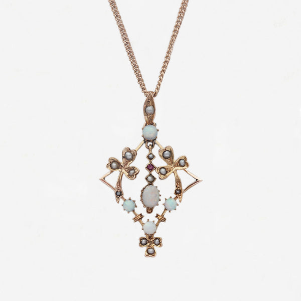 opal pearl ruby Edwardian pendant