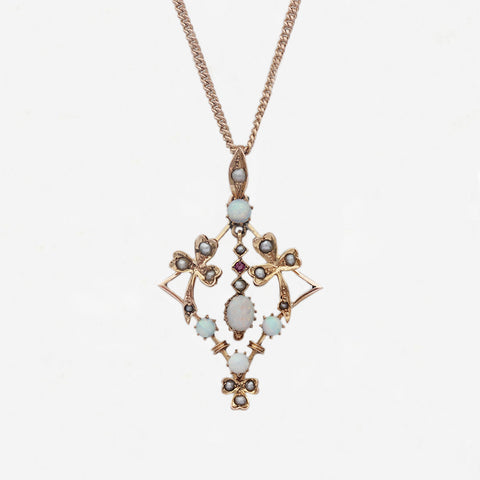 opal pearl ruby Edwardian pendant
