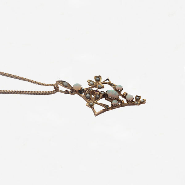 Opal Ruby Seed Pearl Pendant & Chain - Secondhand