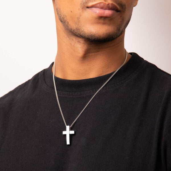 Stainless Steel Two Tone Cross Pendant & Chain by Fred Bennett