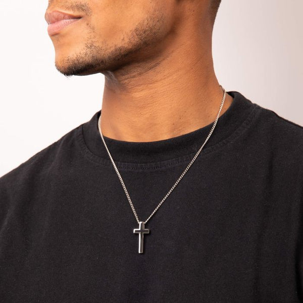 Stainless Steel Black IP Detail Cross Pendant by Fred Bennett