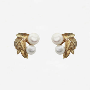 Pearl & Leaf Earrings in 9ct Gold - Secondhand