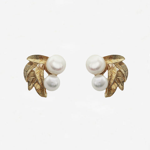 Pearl & Leaf Earrings in 9ct Gold - Secondhand