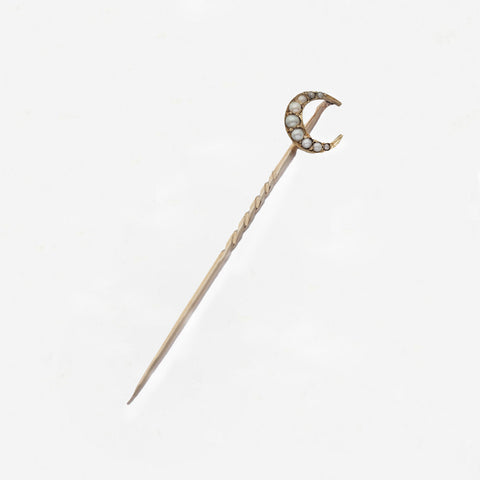 seed pearl crescent stick pin yellow gold