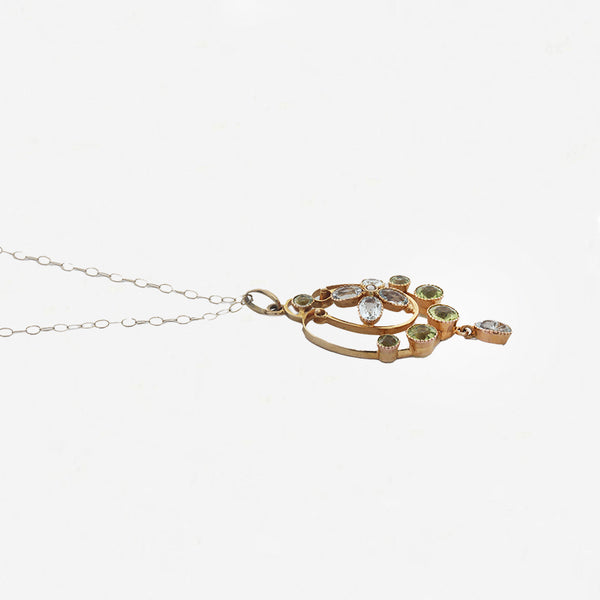 Peridot Aquamarine & Pearl Pendant Edwardian Necklet - Secondhand