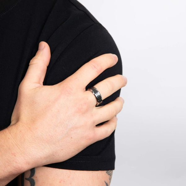 Tungsten Ring with Black Carbon Fibre Inlay by Fred Bennett